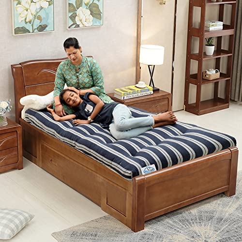 NEXTGO Mattress Single Bed Size 3 X 6 Feet | Soft White Cotton Fibre Foldable Floor Mattress with 1 Filled Pillow | Guest, Travel, Bachelor, PG, Hostel Use Tufted Ruyi Gaddi | Blue White Lining - Image 5