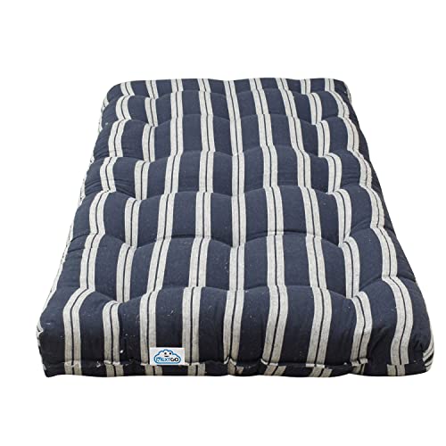 NEXTGO Mattress Single Bed Size 3 X 6 Feet | Soft White Cotton Fibre Foldable Floor Mattress with 1 Filled Pillow | Guest, Travel, Bachelor, PG, Hostel Use Tufted Ruyi Gaddi | Blue White Lining - Image 2