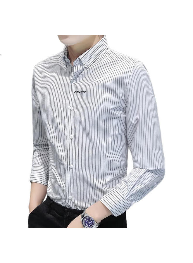 PLAYBOY Long-Sleeve Shirt For Men, Spring And Autumn Men'S Shirt, Striped Business Casual Gentleman'S Jacket, White Stripe, 2Xl - Image 3