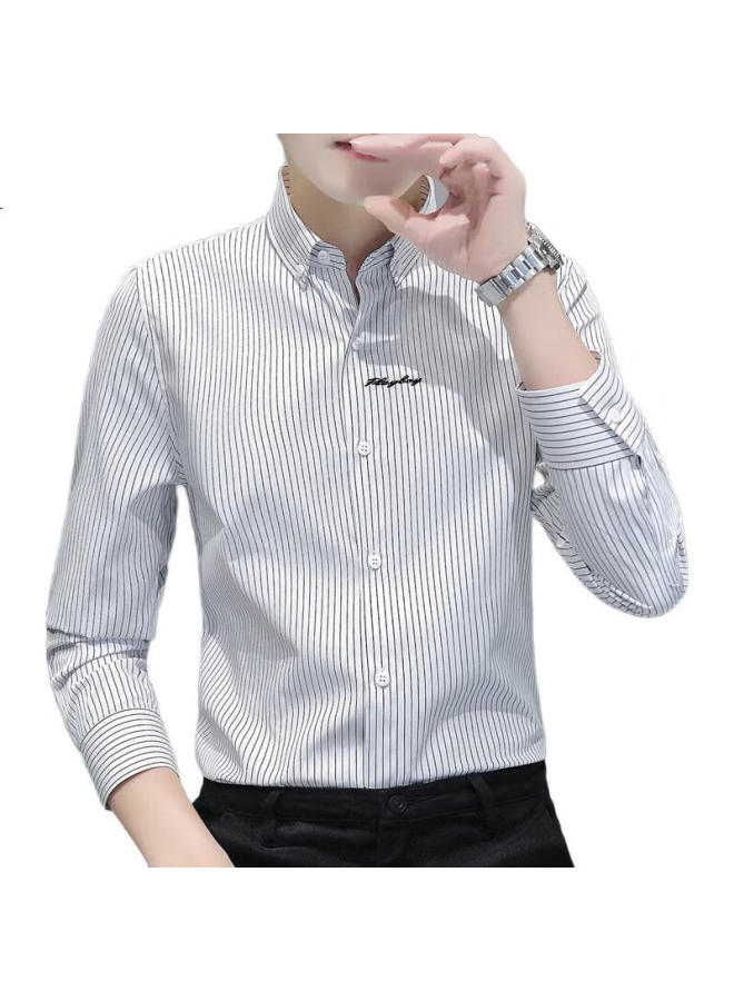 PLAYBOY Long-Sleeve Shirt For Men, Spring And Autumn Men'S Shirt, Striped Business Casual Gentleman'S Jacket, White Stripe, 2Xl - Image 2