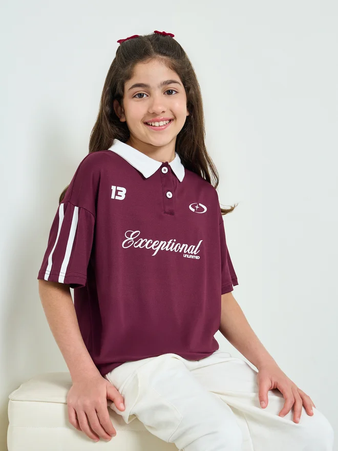 Styli Styli Teen Girls Printed Oversized Polo T-Shirt