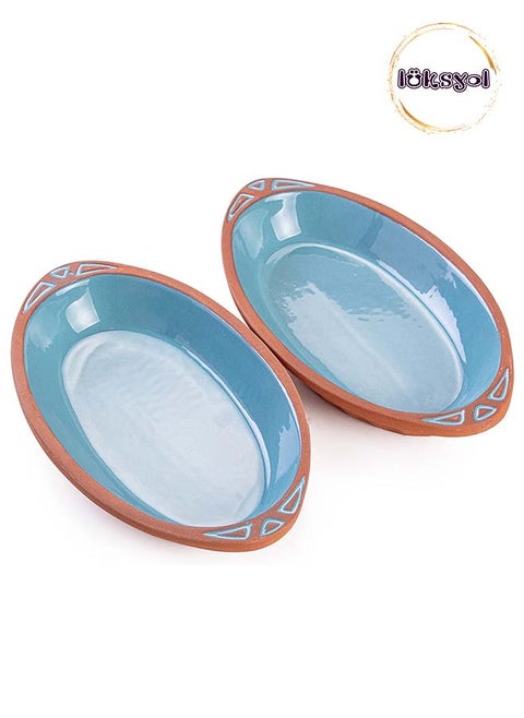 Handmade Clay Cookware for Mexican, Indian, and Korean Dishes - Turquoise Glazed Pottery Pan with Handles - 2 Pcs - Cooking, Baking, and Serving in Style with Authentic Clay Cookware