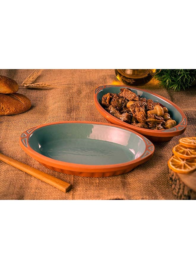 Handmade Clay Cookware for Mexican, Indian, and Korean Dishes - Turquoise Glazed Pottery Pan with Handles - 2 Pcs - Cooking, Baking, and Serving in Style with Authentic Clay Cookware