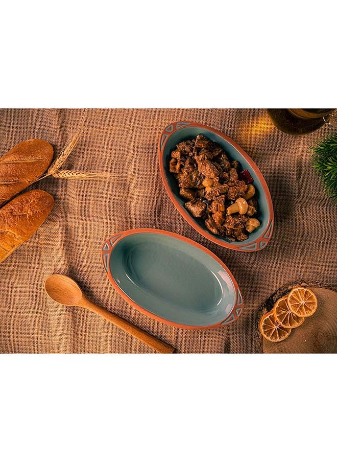 Handmade Clay Cookware for Mexican, Indian, and Korean Dishes - Turquoise Glazed Pottery Pan with Handles - 2 Pcs - Cooking, Baking, and Serving in Style with Authentic Clay Cookware