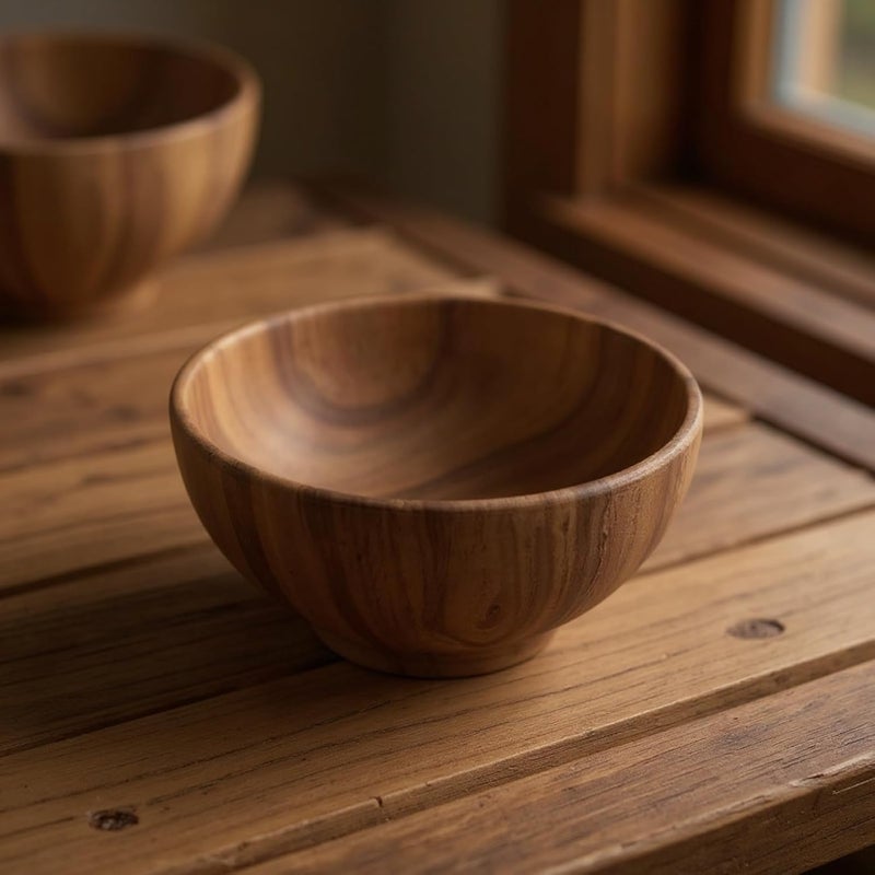 Salad Bowl Set with Acacia Wood Bowl, 7.1 in Size, Includes Spoon and Fork, Food Safe, Gift Box Packing - Image 4