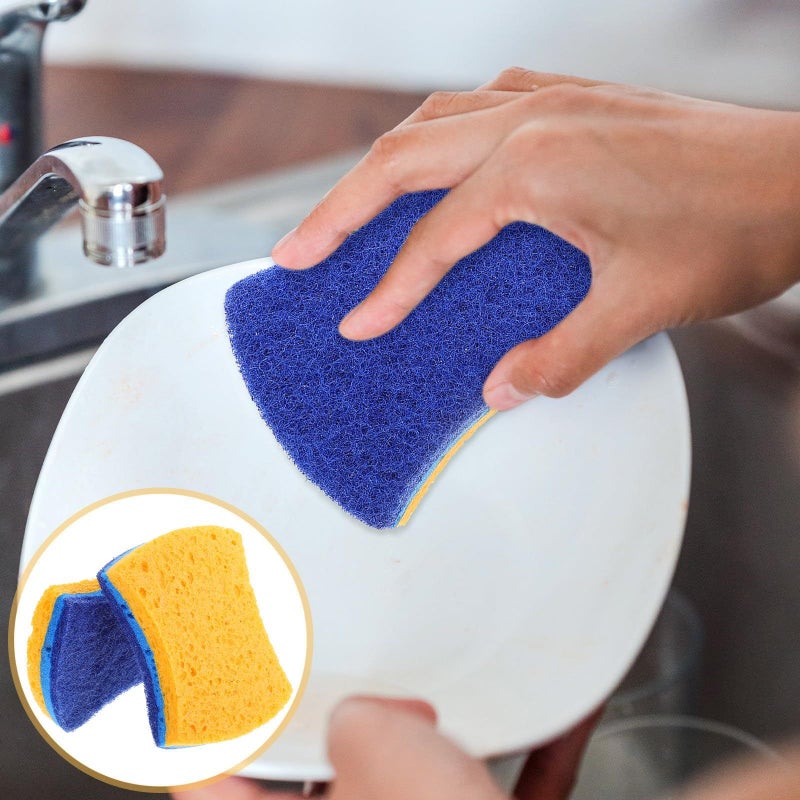 Reusable Scrub Sponge 6 Pack Blue Wood Pulp Cotton Kitchen Cleaning Sponges - Image 4