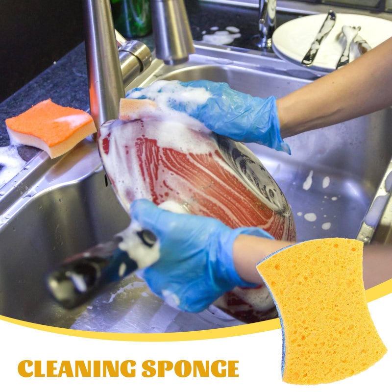 Reusable Scrub Sponge 6 Pack Blue Wood Pulp Cotton Kitchen Cleaning Sponges - Image 5