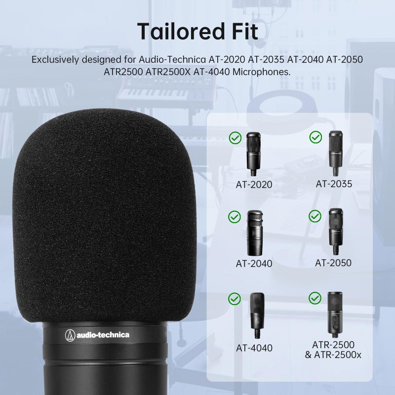 PhantAccy Pop Filter/Windscreen for Audio-Technica AT-2020 AT-2035 AT-2040 AT-2050 ATR2500 ATR2500X AT-4040 Microphones, Foam Mic Cover for Filtering Plosives and Hissing Noise (Foam-Black) - Image 5