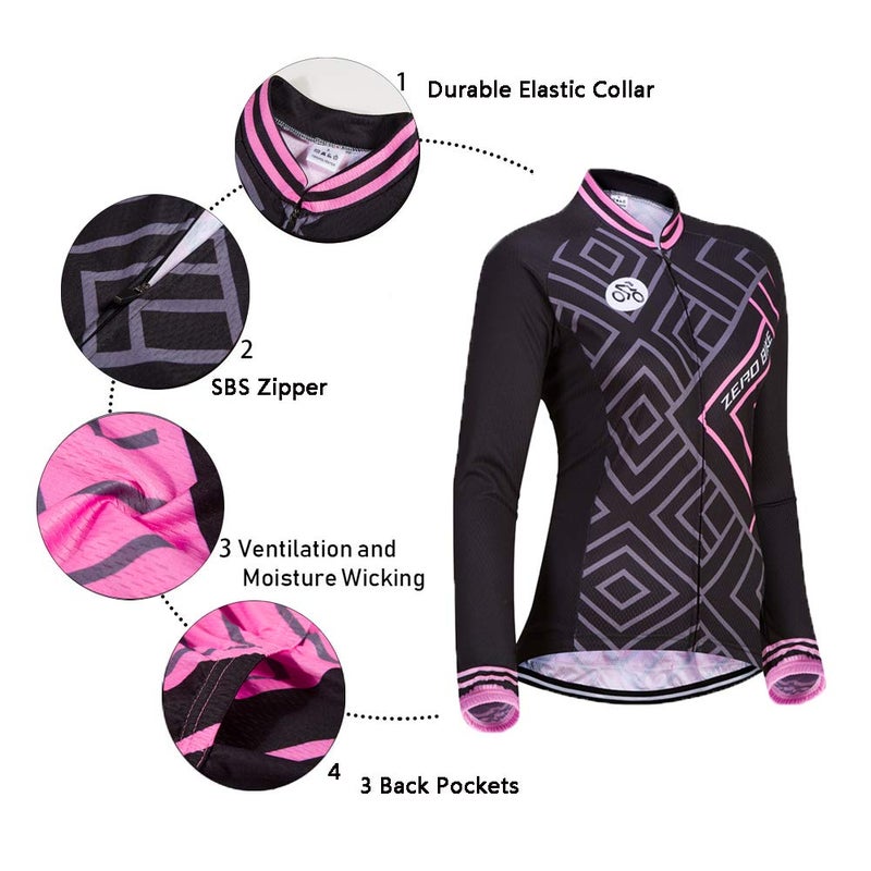 ZEROBIKE Women's Breathable Cycling Jersey Set Long Sleeve Bicycle Shirt Jacket Padded Mountain Bike Pants Clothing Quick Dry Reflevtive UV Protective - Image 3