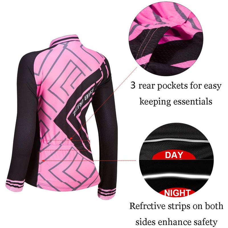 ZEROBIKE Women's Breathable Cycling Jersey Set Long Sleeve Bicycle Shirt Jacket Padded Mountain Bike Pants Clothing Quick Dry Reflevtive UV Protective - Image 4