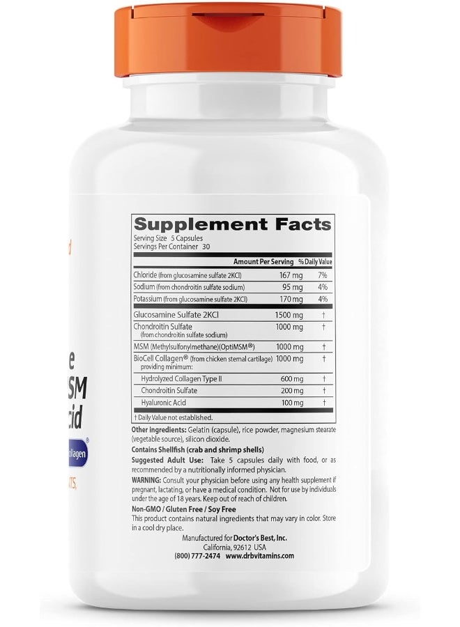 Doctor's BEST Glucosamine Chondroitin Msm + Hyaluronic Acid With Optimsm Featuring Biocell Collagen Joint Support Non-Gmo Gluten & Soy Free 150 Caps  - Image 4
