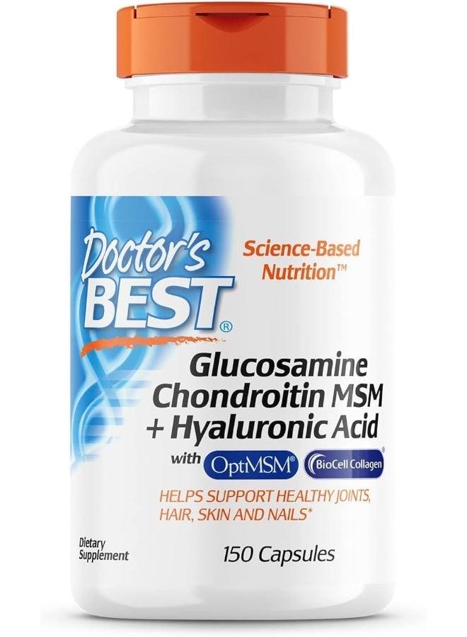 Doctor's BEST Glucosamine Chondroitin Msm + Hyaluronic Acid With Optimsm Featuring Biocell Collagen Joint Support Non-Gmo Gluten & Soy Free 150 Caps  - Image 2