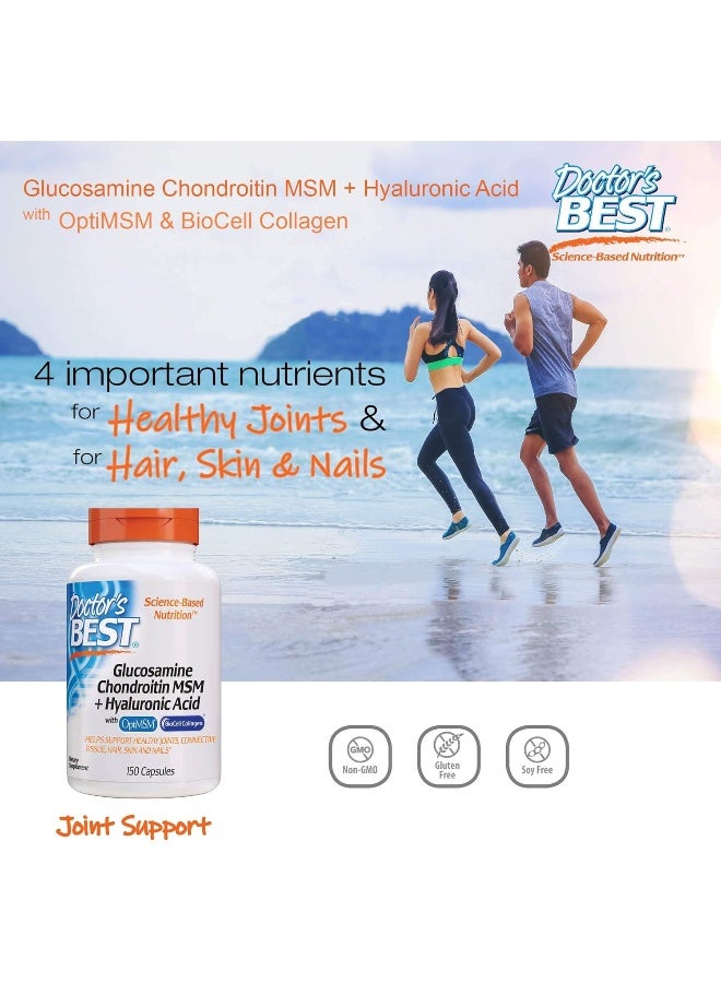 Doctor's BEST Glucosamine Chondroitin Msm + Hyaluronic Acid With Optimsm Featuring Biocell Collagen Joint Support Non-Gmo Gluten & Soy Free 150 Caps  - Image 1