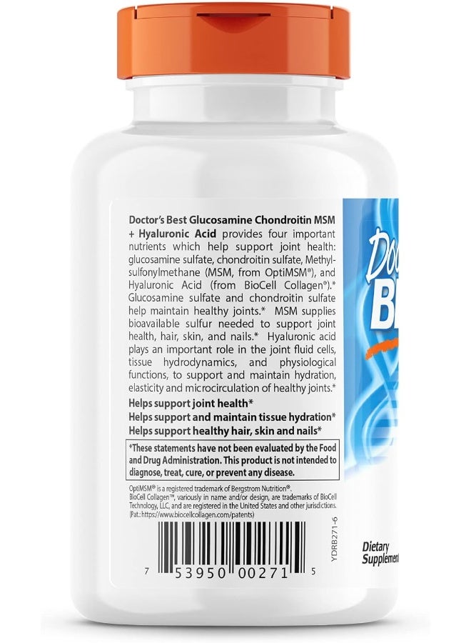 Doctor's BEST Glucosamine Chondroitin Msm + Hyaluronic Acid With Optimsm Featuring Biocell Collagen Joint Support Non-Gmo Gluten & Soy Free 150 Caps  - Image 3