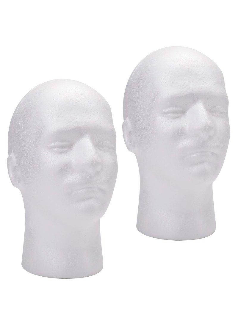 Foraineam Foraineam 2 Pack Male Foam Head 11 Inch Man Mannequin Manikin Foam Heads Wig Display Holder Hats Glasses Display Stand 