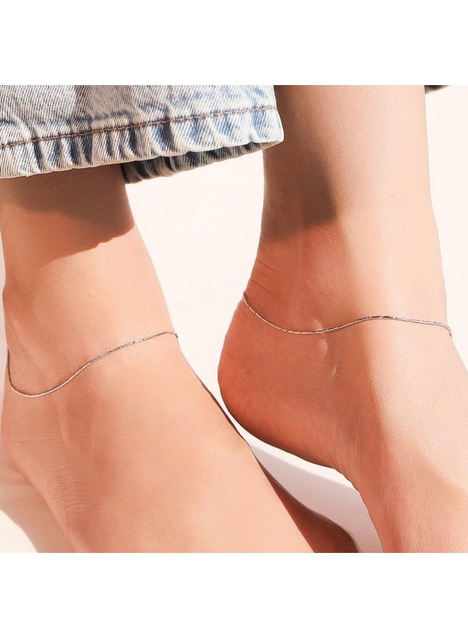 ZAVYA 925 Sterling Silver Designer Sleek Minimal Rhodium Plated Chain Anklets (Pair) for Women | Stylish Silver Jewellery | Gift for Women & Girls | With Certificate of Authenticity & 925 Hallmark - Image 2