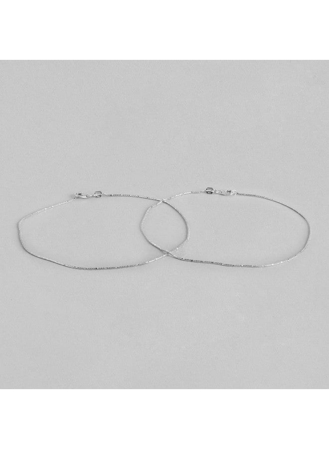 ZAVYA 925 Sterling Silver Designer Sleek Minimal Rhodium Plated Chain Anklets (Pair) for Women | Stylish Silver Jewellery | Gift for Women & Girls | With Certificate of Authenticity & 925 Hallmark - Image 4