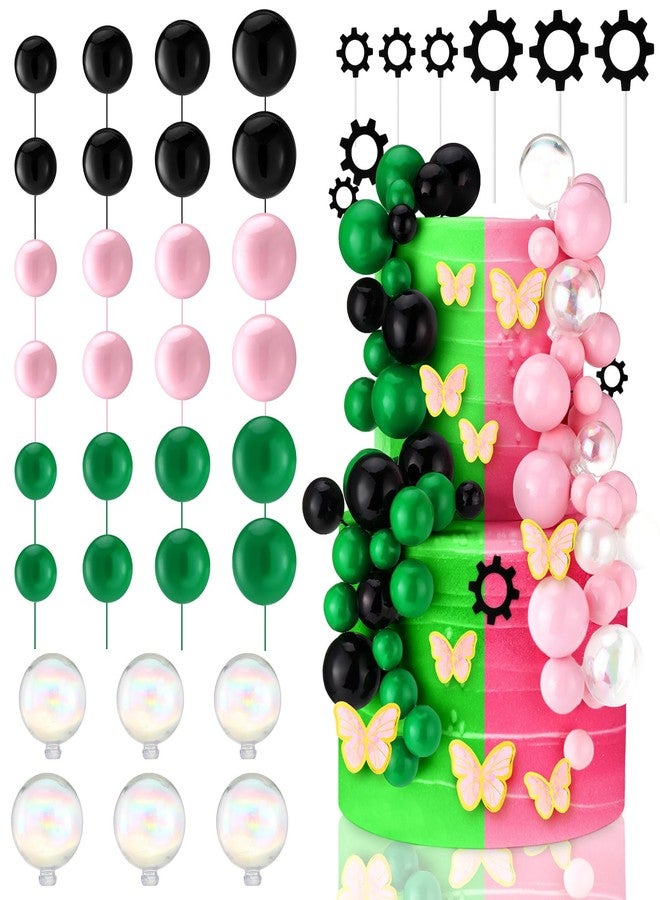 Leinuosen 83 Pcs Witch Cake Topper Witch Theme Party Decoration Green and Pink Balloons Clear White Ball Pink Butterfly Black Gear Cupcake Topper for Birthday Movie Princess Party Cake Decoration - Image 1