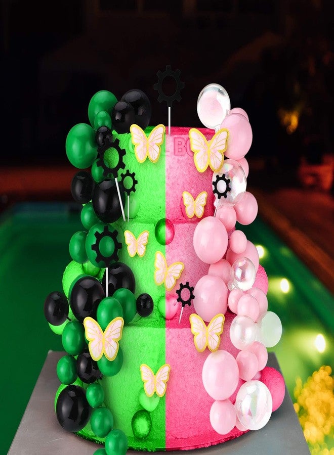 Leinuosen 83 Pcs Witch Cake Topper Witch Theme Party Decoration Green and Pink Balloons Clear White Ball Pink Butterfly Black Gear Cupcake Topper for Birthday Movie Princess Party Cake Decoration - Image 4