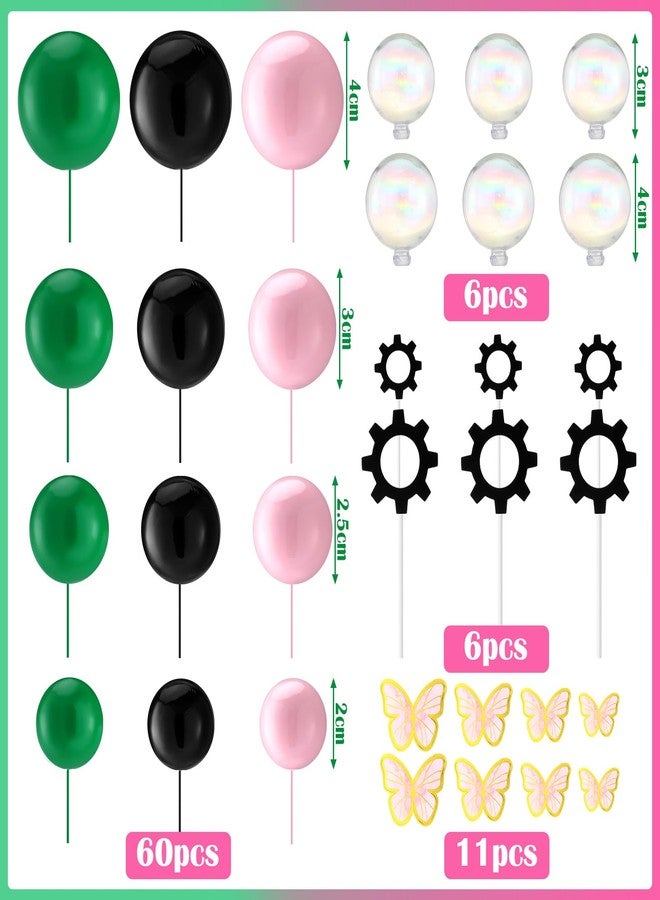 Leinuosen 83 Pcs Witch Cake Topper Witch Theme Party Decoration Green and Pink Balloons Clear White Ball Pink Butterfly Black Gear Cupcake Topper for Birthday Movie Princess Party Cake Decoration - Image 2
