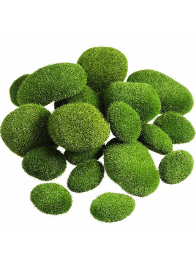 TecUnite 20 Pieces Artificial Moss Rocks Decorative Faux Green Moss Covered Stones (3 Size) - Image 1