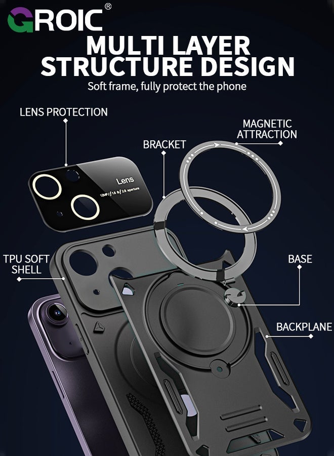 GROIC Magnetic Case for iPhone 15 Plus 6.7" with Invisible Ring Stand Compatible MagSafe, Full Camera Lens Protection,Anti-Fingerprint, Shockproof Protective - Image 3