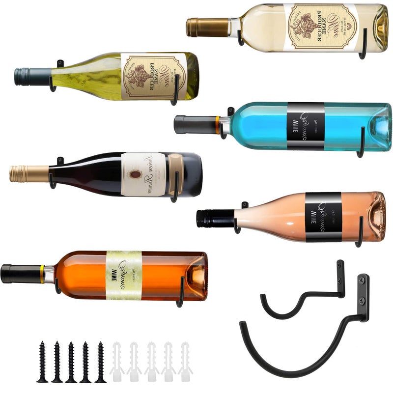 AQAREA WallMounted Wine Hook Hanging Wine Bottle Wall Holder Set of 6 Metal Wall Red Wine Rack