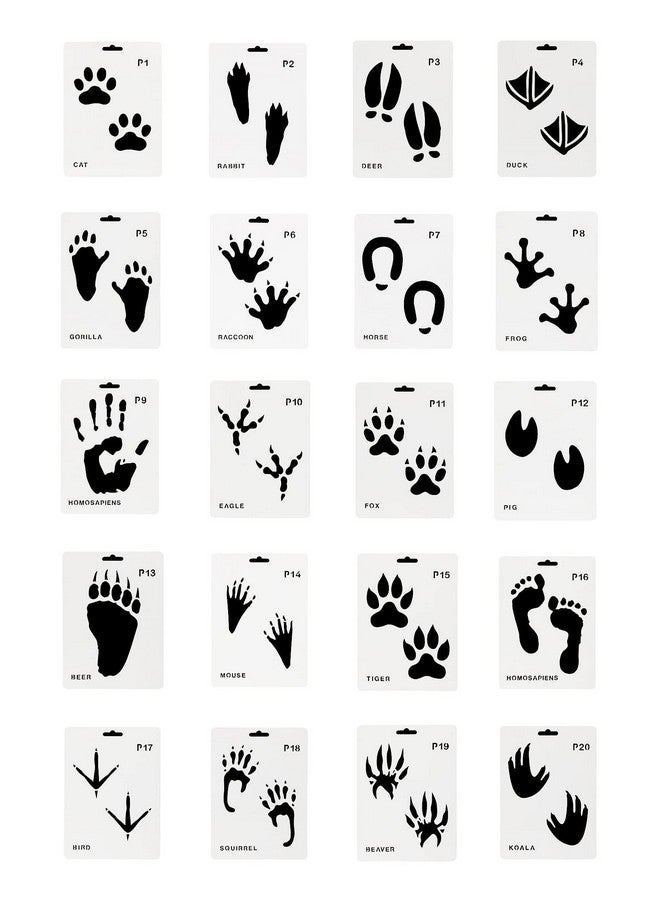 Sowaka 20 Pcs Animal Footprint Stencils Plastic Reusable Painting Templates for Painting on Wood Walls Art Craft Scrapbooking Journal Drawing Home Decoration Christmas Halloween - Image 1