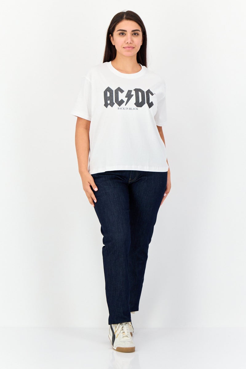 AC/DC Women Crew Neck Short Sleeves Graphic Print T-Shirt, White  - Image 3