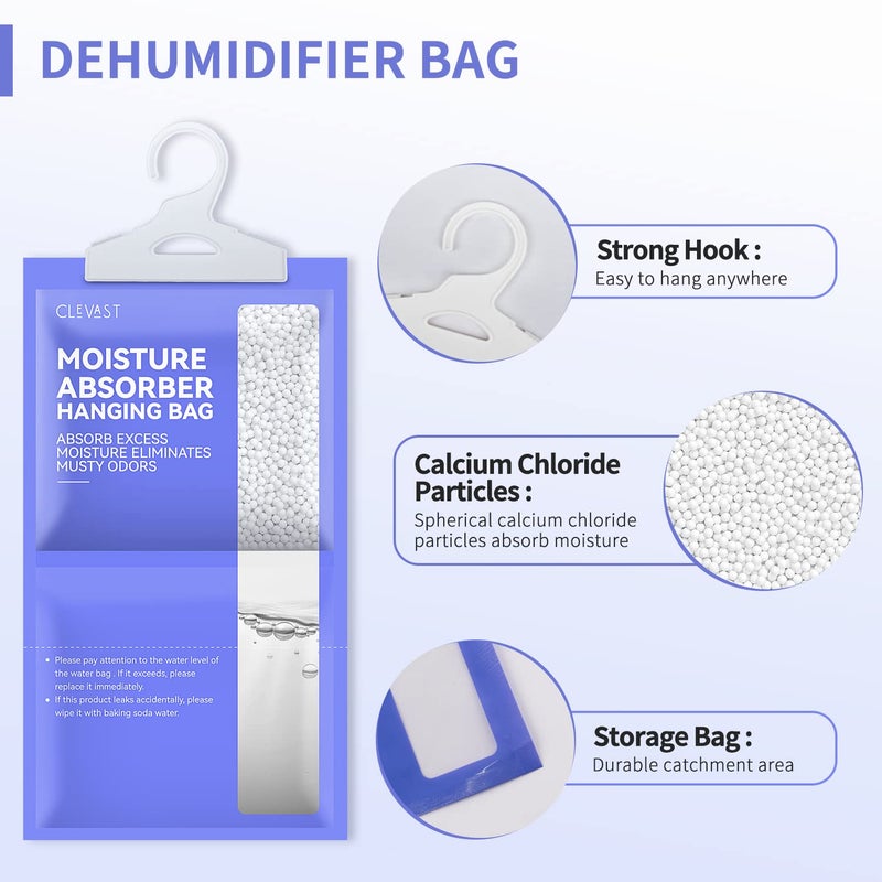CLEVAST Moisture Absorbers Packets 10 Pack, Dehumidifier Bags for Closet, Unscented Hanging Humidity Absorber in Wardrobes, Bedrooms, Bathrooms(Net Wt. 230g/Pack) - Image 3