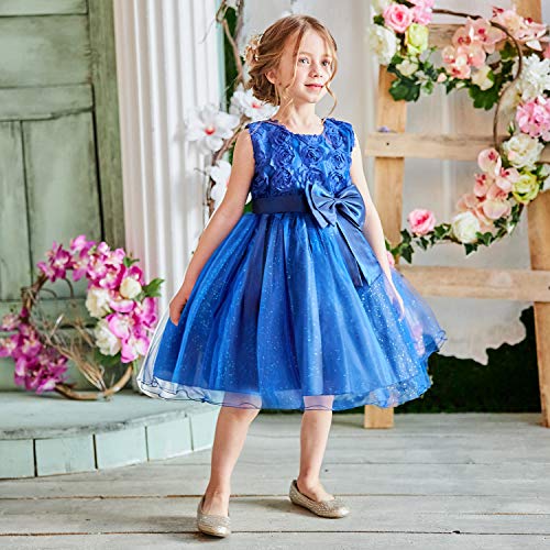 NNJXD Girl Sleeveless Lace 3D Flower Tutu Holiday Princess Dresses Size 5-6 Years Deep Blue - Image 4