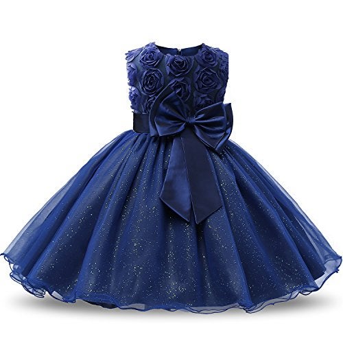 NNJXD Girl Sleeveless Lace 3D Flower Tutu Holiday Princess Dresses Size 5-6 Years Deep Blue - Image 1