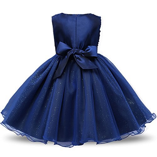 NNJXD Girl Sleeveless Lace 3D Flower Tutu Holiday Princess Dresses Size 5-6 Years Deep Blue - Image 2
