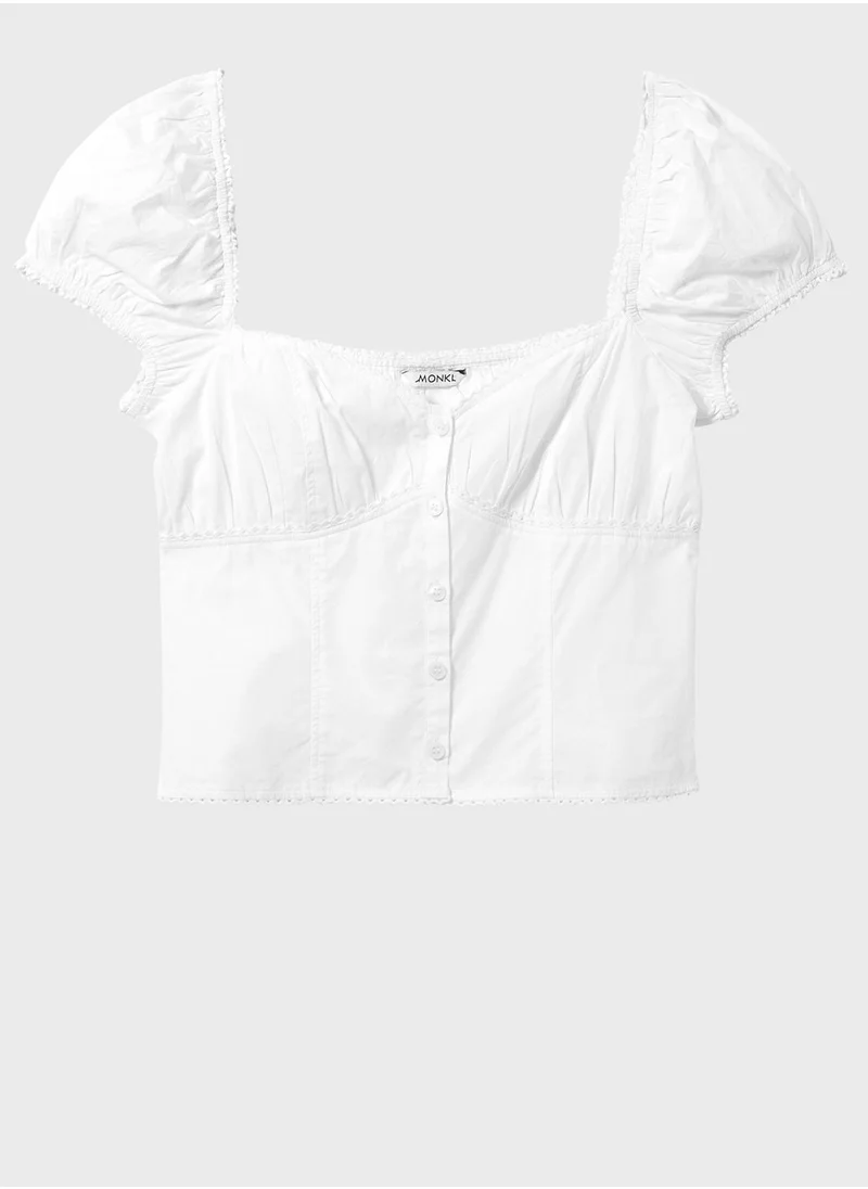 MONKI Puff Sleeve Button Down Crop Top