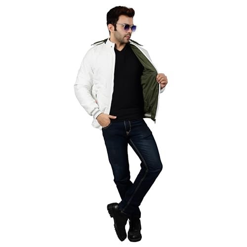 QUARK Unisex Reversible Jacket in GLD Material best for Winterwear/Hiking/Biking/Camping/Mountaineering(Control Temperature up to 3 Degree Celsius.)(3°C)(Color:-White & Green)(Size :- 2XL) - Image 3