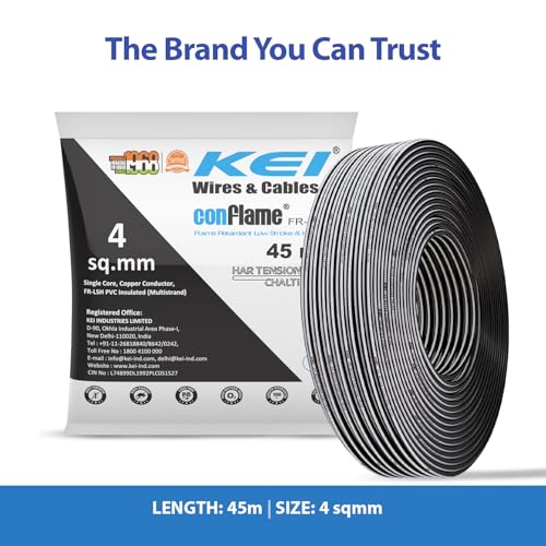 KEI CONFLAME FRLSH 4 sqmm 1 Core Copper Heat Resistant Flame Retardant Low Smoke & Halogen - Lead Free House Wire for Domestic & Industrial Electrical Wiring (Black, 45 Meters) - Image 2