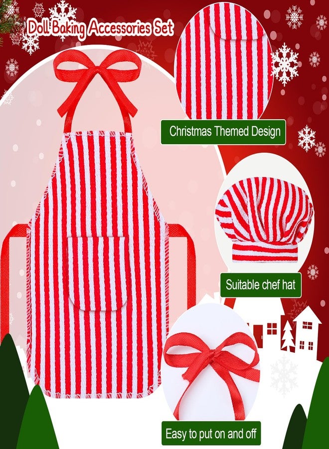 هونغداو مجموعة ملابس الخباز الصغير لدمية عيد الميلاد تتضمن مريلة وقبعات ودبوسًا ودبوسًا وصينية بسكويت البيض ووعاء خلط لديكورات عيد الميلاد، الدمية غير متضمنة (نمط مخطط) - Image 2