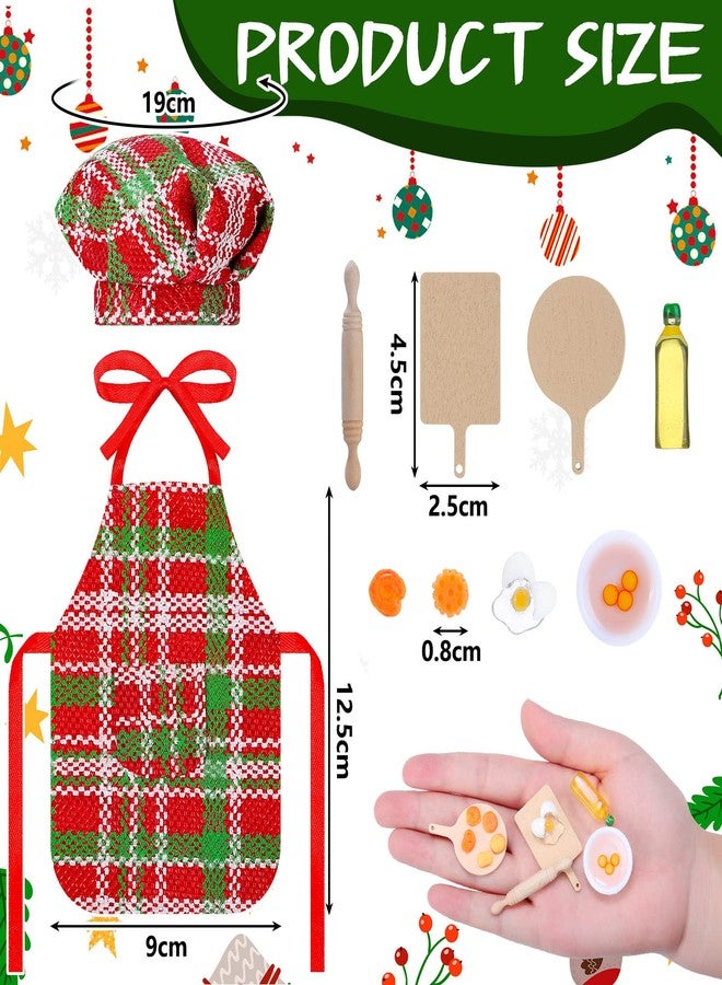 هونغداو مجموعة ملابس الخباز الصغير لدمية عيد الميلاد تتضمن مريلة وقبعات ودبوسًا ودبوسًا وصينية بسكويت البيض ووعاء خلط لديكورات عيد الميلاد، الدمية غير متضمنة (نمط مخطط) - Image 3