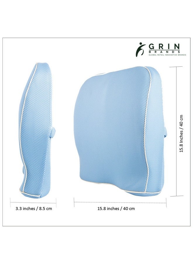 Grin Health Back Support for Office Chair & Car, Memory Foam Orthopedic Back Rest Cushion for Back Pain Relief, Ideal Cushion for Spine Alignment and Posture Correction, Blue - Image 2