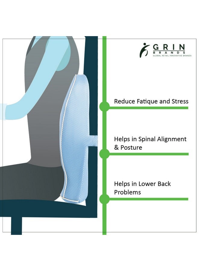 Grin Health Back Support for Office Chair & Car, Memory Foam Orthopedic Back Rest Cushion for Back Pain Relief, Ideal Cushion for Spine Alignment and Posture Correction, Blue - Image 3