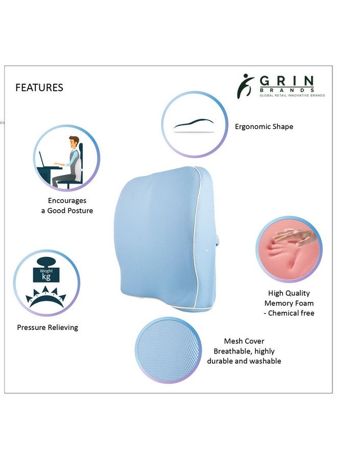 Grin Health Back Support for Office Chair & Car, Memory Foam Orthopedic Back Rest Cushion for Back Pain Relief, Ideal Cushion for Spine Alignment and Posture Correction, Blue - Image 4