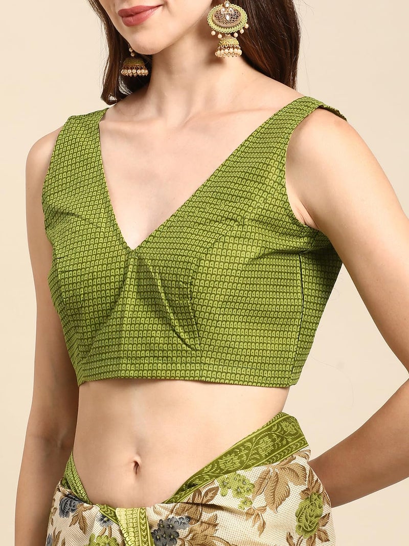 RATAN Pure Cotton Printed Mulmul Saree for Women with Blouse Piece (GDBT-BP-1047-GRN_Green) - Image 5