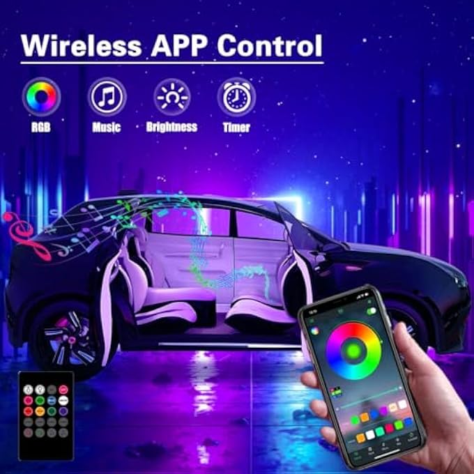 Exrp Interior Car Led Strip Lights With Wireless App And Remote Control Rgb 5 In 1 Ambient Lighting Kits With 6M Fiber Optic 16 Million Colors Car Neon Lights Sync To Music - Image 2
