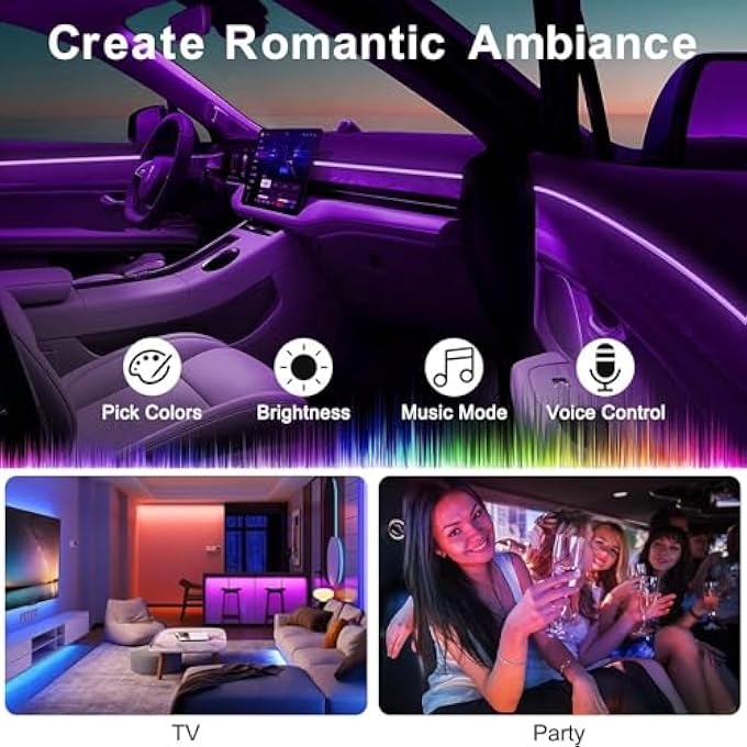 Exrp Interior Car Led Strip Lights With Wireless App And Remote Control Rgb 5 In 1 Ambient Lighting Kits With 6M Fiber Optic 16 Million Colors Car Neon Lights Sync To Music - Image 3