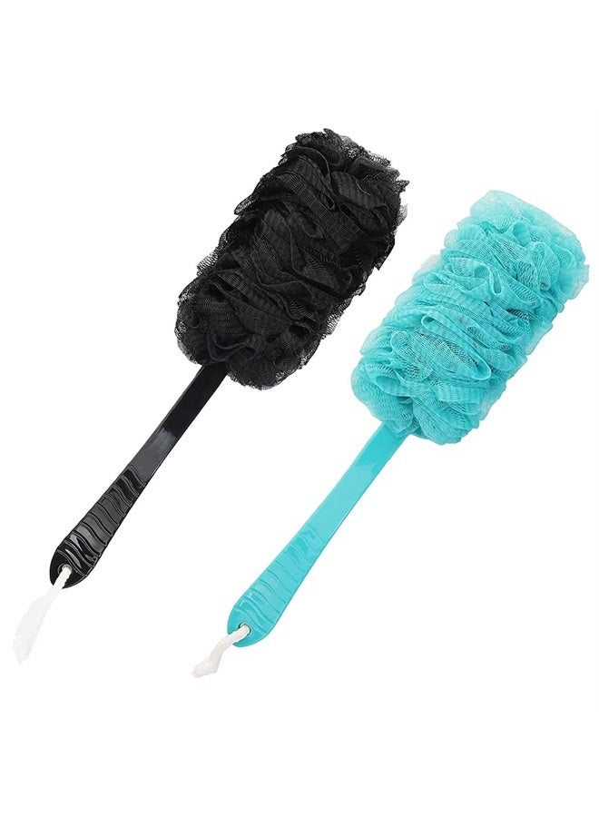 LZCNM Back Scrubber Brush Long Handle for Shower, Loofah On a Stick Sponge Back Brush, Body Exfoliator Scrubber Bath Brush for Men Women, Exfoliating Cleaning Back Scrubber for Elderly (2 Pack-Black+Green) - Image 1