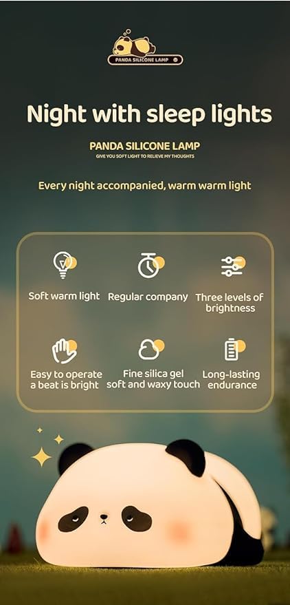 REWOP Cute Panda Night Light for Kids,Nursery Silicone Night Light,7-Color Changing Lamp,Room Decor,Bathroom, Kitchen, Gifts for Toddler Children Teenage Girls Valentine's Day (Sleep Panda) - Image 4
