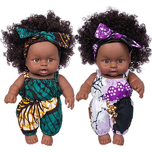Ecore Fun 2 Pcs 8 Inch Black Baby Doll African Washable Realistic Silicone Baby Dolls with Clothes and Hairband - Image 1