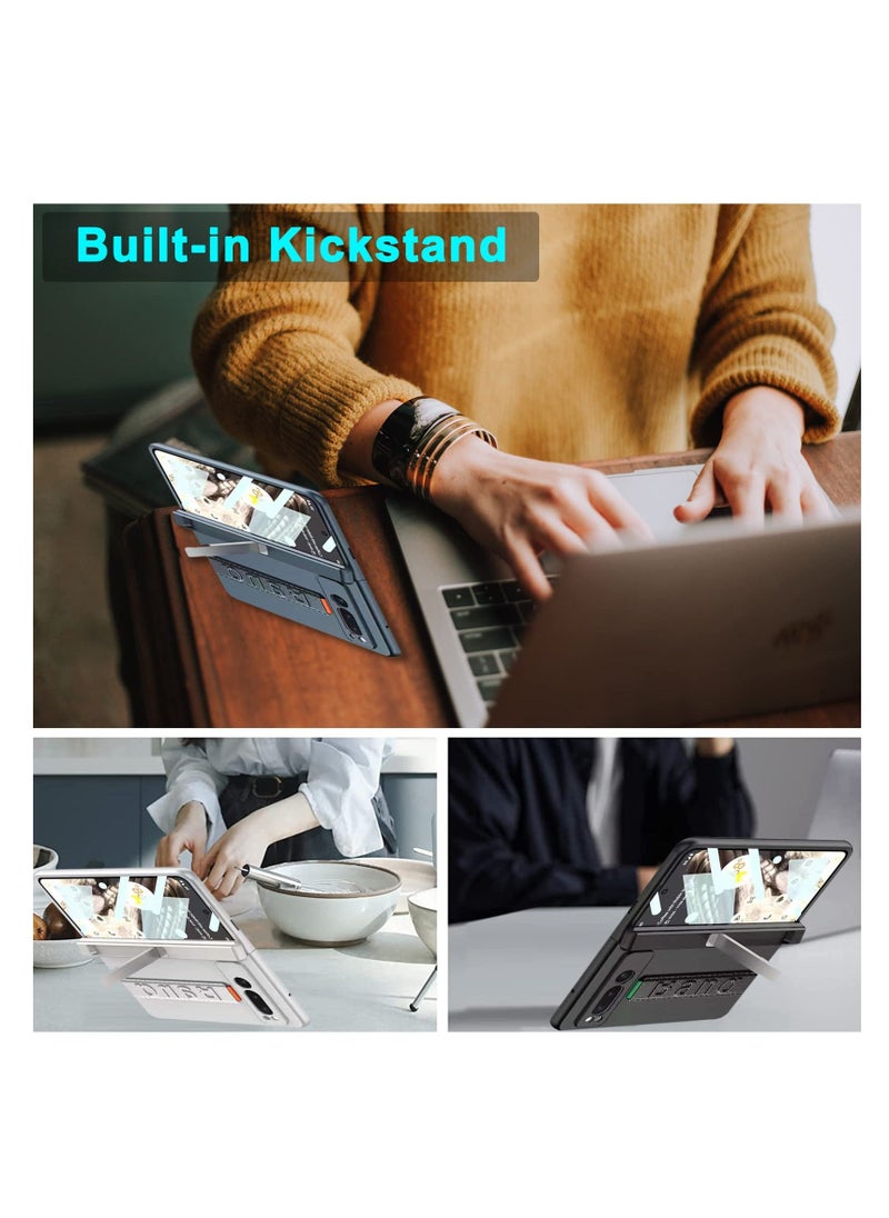 Y&D - Compatible for Google Pixel Fold Phone Case Magnetic Case with Screen Protector & Hand Strap Silver Heavy Duty Shock-Absorption Hard Matte Cover With Built-In Stand - Image 1