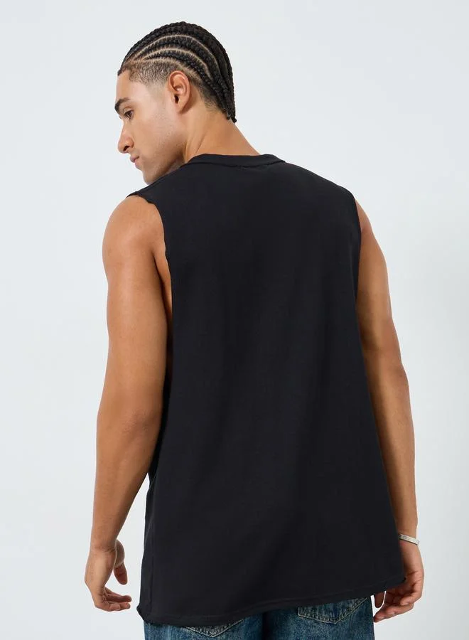 Styli  Men Black Graphic Print Tank for Men | Best Price UAE