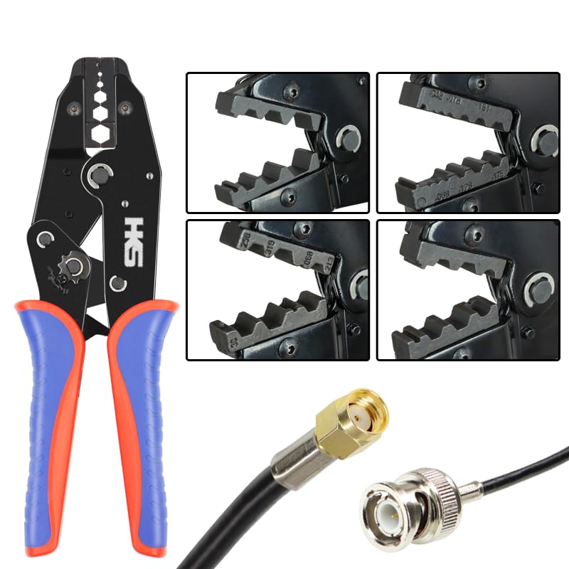 HKS Coax Ratchet Crimping Tool Set for Coaxial RG Cable RF Connector with 5 Changeable Dies - Image 4